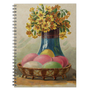 Caderno Espiral Cesta de Páscoa Ovos Flores Antigo