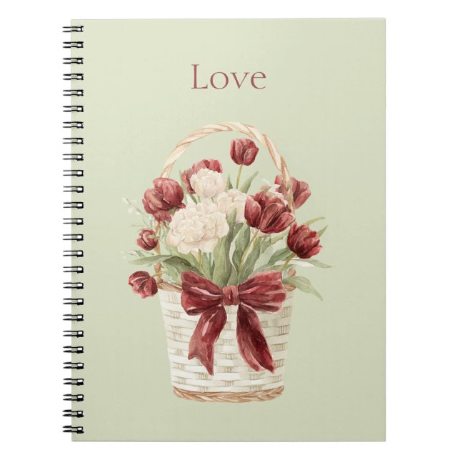 Caderno Espiral Cesto de Flores Tulipas Brancas Vermelhas (Frente)