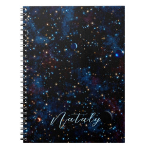 Caderno Espiral Céu noturno com estrelas e planetas personalizados