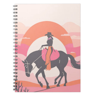 Caderno Espiral Céus do Deserto com Cowgirl Andando seu Cavalo