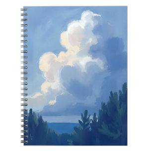 Caderno Espiral Céus Nublados Pintura em Aquarela da Floresta Az