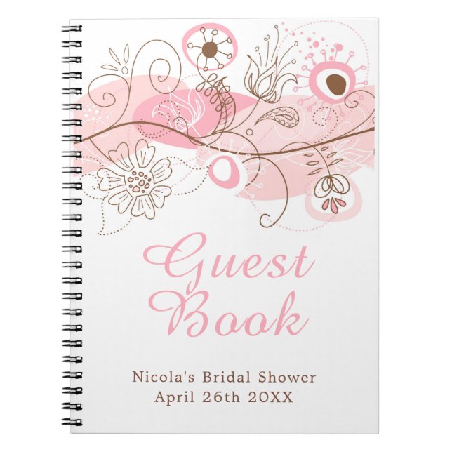 Caderno Espiral Chá de Bebê com Torção Floral Rosa (Frente)
