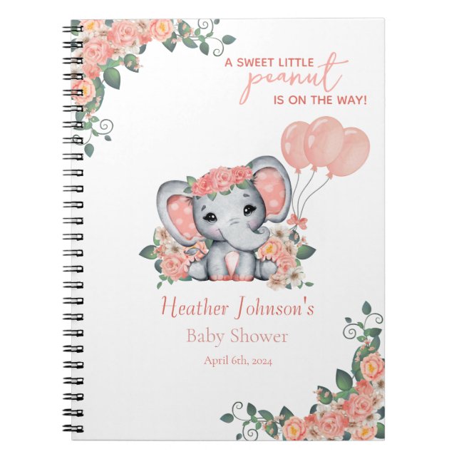 Caderno Espiral Chá de Bebê da Menina Elefante (Frente)