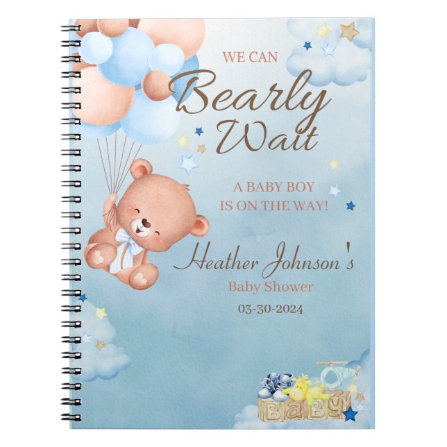 Caderno Espiral Chá de Bebê do Ursinho Menino (Frente)