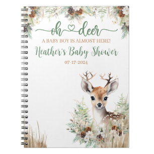 Caderno Espiral Chá de Bebê Menino com Tema de Veado na Floresta