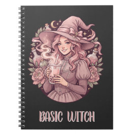 Caderno Espiral Chá de Boba Rosa de Bruxa Básica Coquette Hallowee