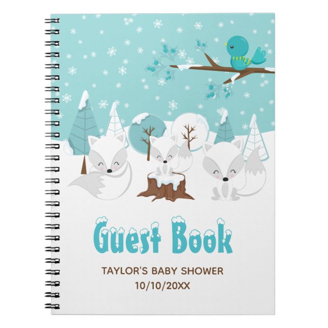 Caderno Espiral Chá de fraldas Ártico Fox Winter Guest Book (Frente)