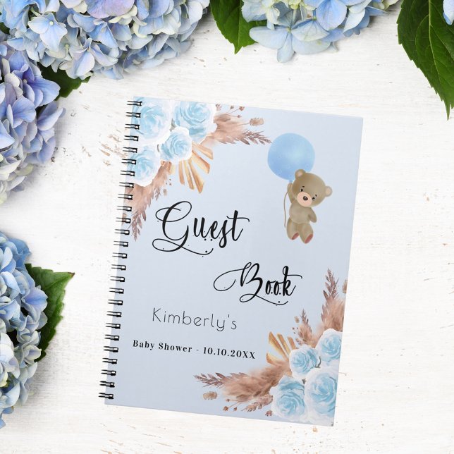 Caderno Espiral Chá de fraldas de livro convidado ursinho pampas (Criador carregado)