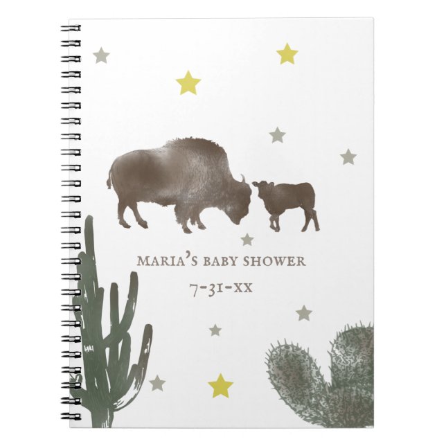 Caderno Espiral Chá de fraldas de Mama Baby Buffalo Cactus (Frente)