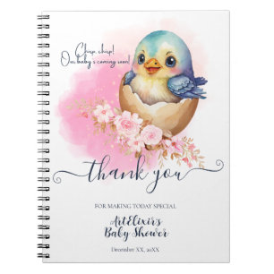 Caderno Espiral Chá de fraldas Floral Elegante De Ave-Egg Cute Kaw