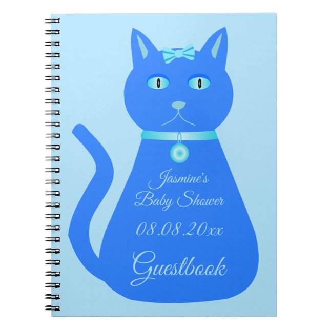 Caderno Espiral Chá de fraldas Personalizado De Gato De Bebê Azul (Frente)