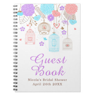 Caderno Espiral Chá de Noiva Floral Elegante Roxo e Azul