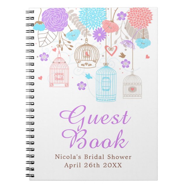 Caderno Espiral Chá de Noiva Floral Elegante Roxo e Azul (Frente)