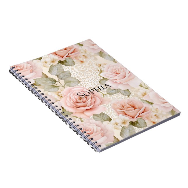 Caderno Espiral Chá de Noiva Floral Rosas Rosa Bege (Lado Direito)