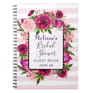 Caderno Espiral Chá de panela do buquê floral do rosa & da papoi