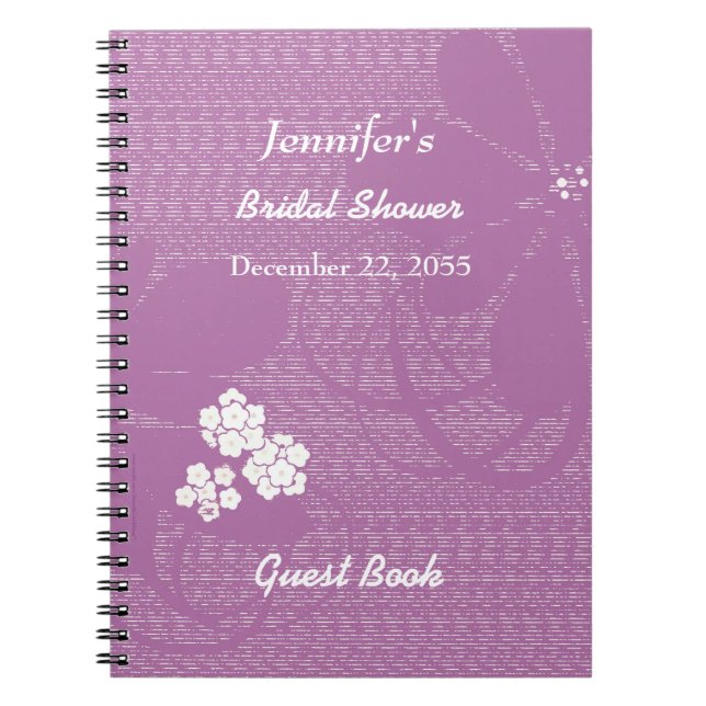 Caderno Espiral Chá de panela Guest Book Purple, White Floral (Frente)