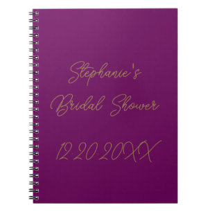 Caderno Espiral Chá de panela Monogramas Roxo Dourado Casamento Co