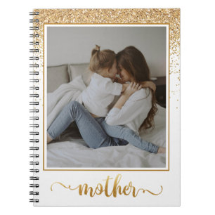 Caderno Espiral Chá do Dia de as mães de Colagem de Fotos Glitter