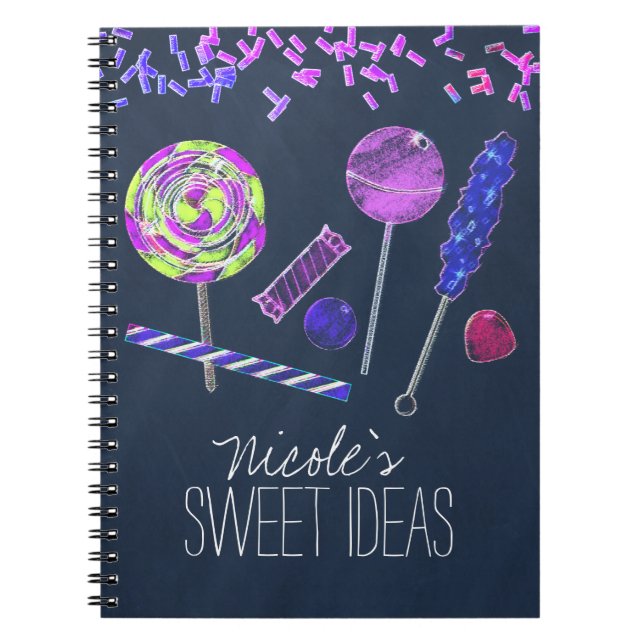 Caderno Espiral Chalkboard Candy Land Sweets Chalk Doodles Party (Frente)