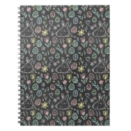 Caderno Espiral Chalkboard Easter Bunny Doodle Pattern
