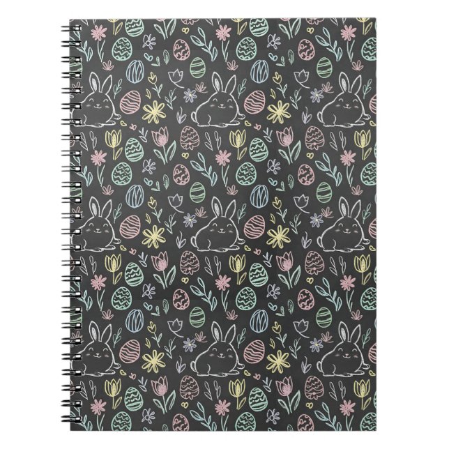 Caderno Espiral Chalkboard Easter Bunny Doodle Pattern (Frente)