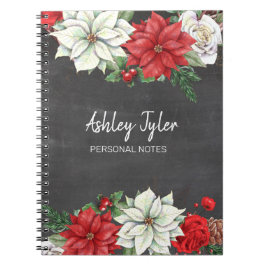 Caderno Espiral chalkboard poinsettias holly feminizada