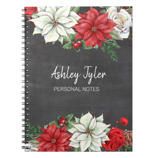 Caderno Espiral chalkboard poinsettias holly feminizada (Frente)