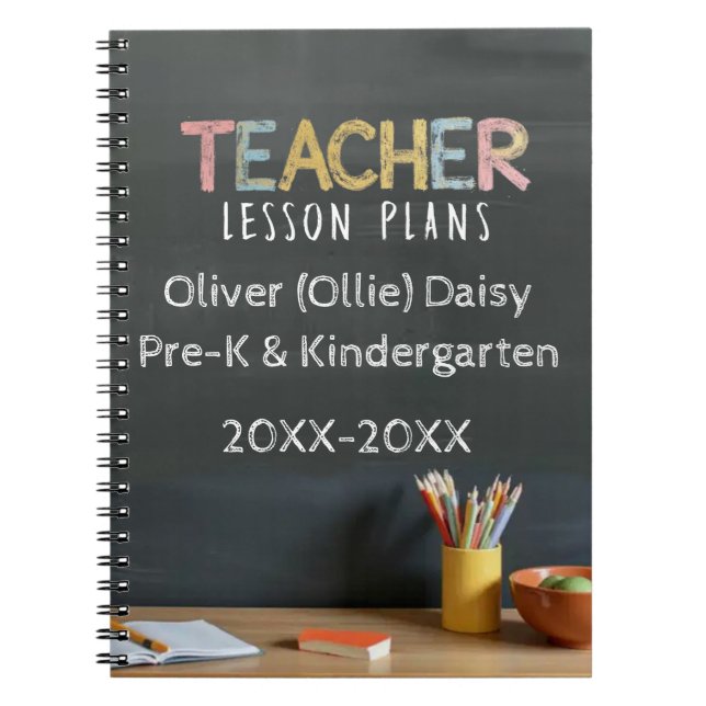 Caderno Espiral Chalkboard-Style Teacher Lesson Plan Notebook (Frente)
