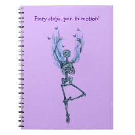 Caderno Espiral Chamas de Fogo Azul Bailarina Dançando Esqueleto R
