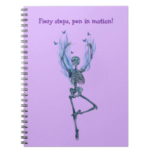 Caderno Espiral Chamas de Fogo Azul Bailarina Dançando Esqueleto R