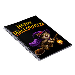 Caderno Espiral Chame gatinho bruxa listrado de caprichoso feliz H
