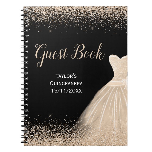 Caderno Espiral Champagne White Dress Faux Glitter Quinceanera (Frente)