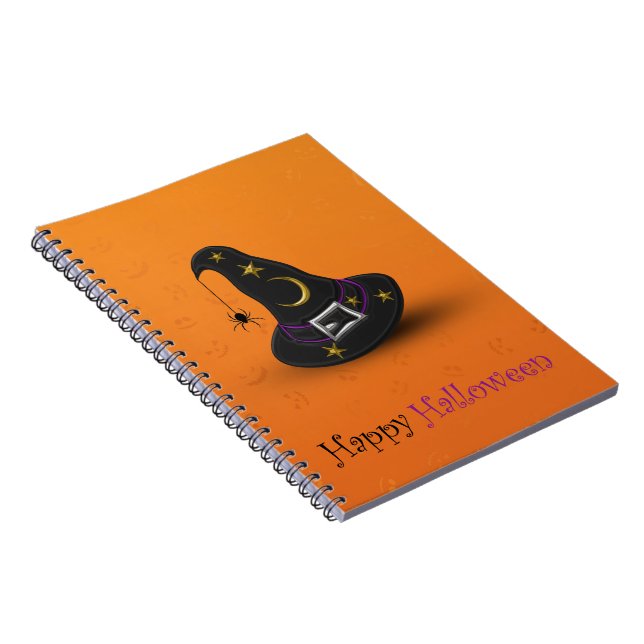 Caderno Espiral Chapéu da bruxa do Dia das Bruxas com aranha (Lado Direito)