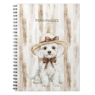 Caderno Espiral Chapéu de Cachorro Branco com Laço