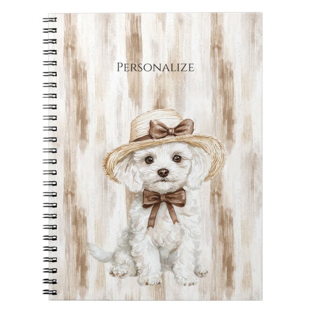 Caderno Espiral Chapéu de Cachorro Branco com Laço (Frente)
