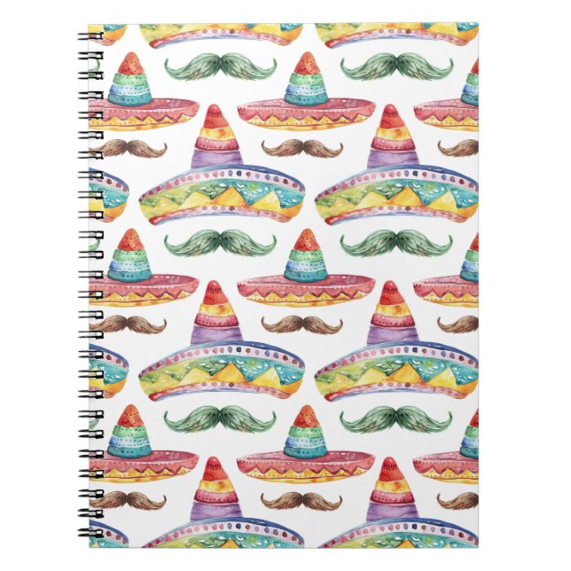 Caderno Espiral Chapéus de Festa Cinco de Mayo Bigodes (Frente)