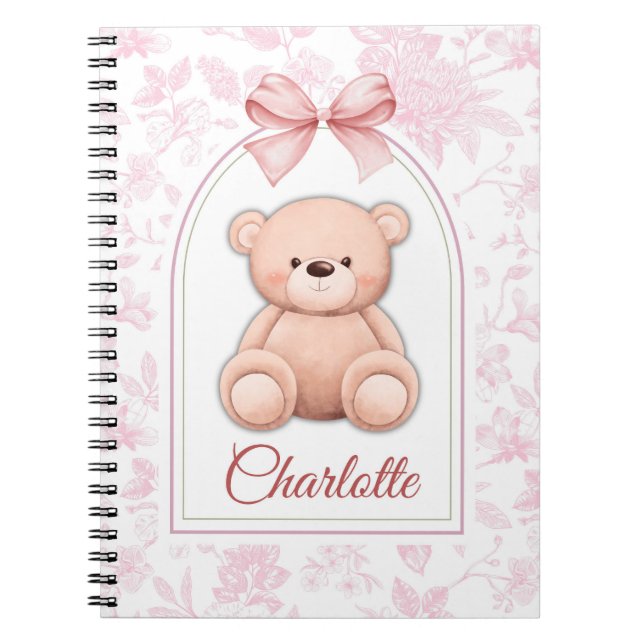 Caderno Espiral Charlotte | Design de Enfermeiro de Urso Rosa Pers (Frente)