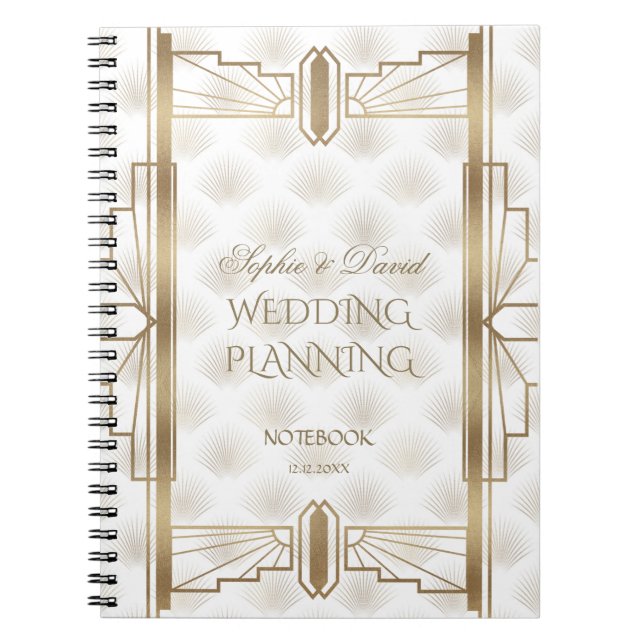 Caderno Espiral Charm Dourado Excelente Gatsby Art Deco Planner de (Frente)