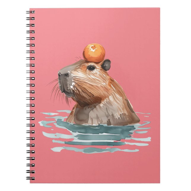 Caderno Espiral Charmoso Capybara Cute com Laranja (Frente)