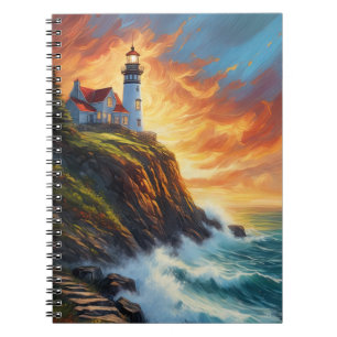 Caderno Espiral Charms à beira-mar: Casa e Farol com cobertura ver
