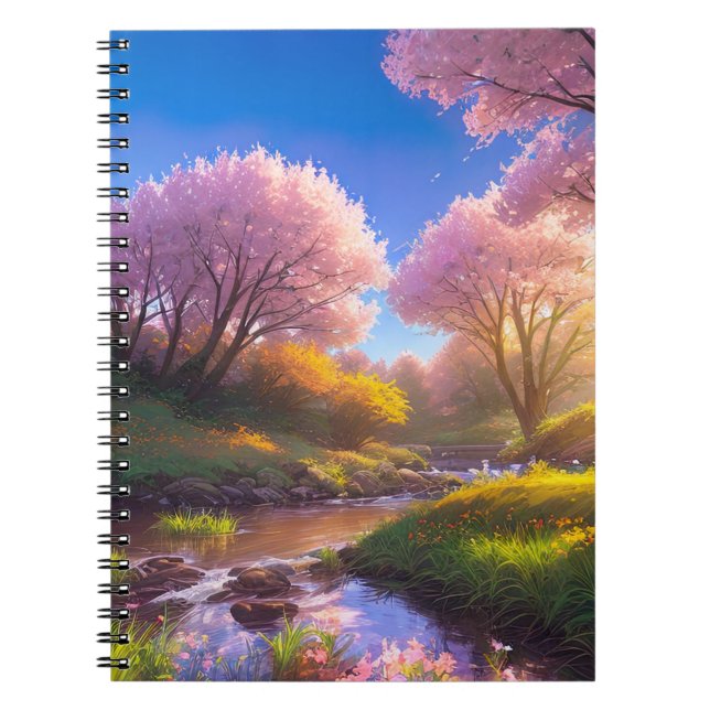 Caderno Espiral Charms of Sakura Trees by Graceful Stream (Frente)