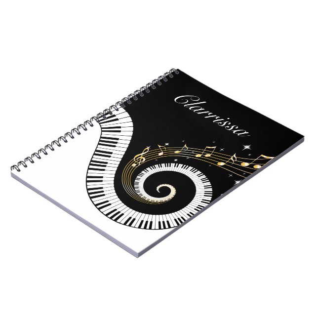 Caderno Espiral Chaves de Piano e Notas de Música Douradas (Left Side)