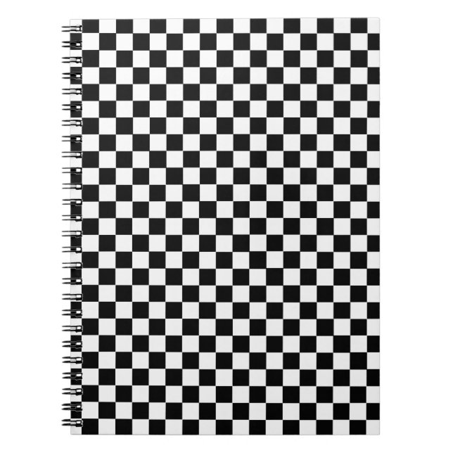 Caderno Espiral Checkerboard preto e branco clássico por STaylor (Frente)