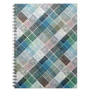 Caderno Espiral checkered, tartan, xadrez, clássico, azul, branco