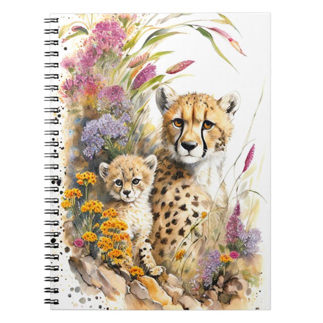 Caderno Espiral Cheetah Baby e Mamãe School Notebook Gift (Frente)