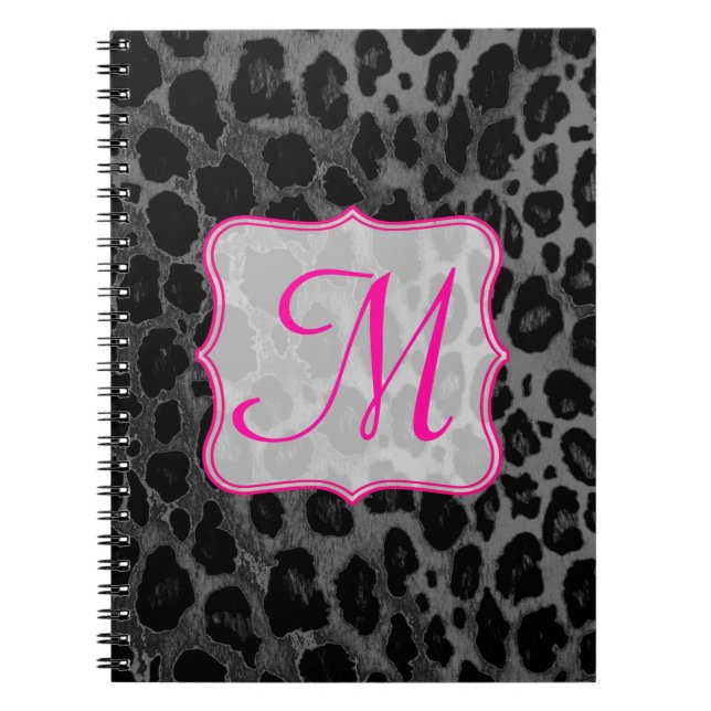 Caderno Espiral Cheetah Spot Monograma Animal Monograma Nota Inici (Frente)