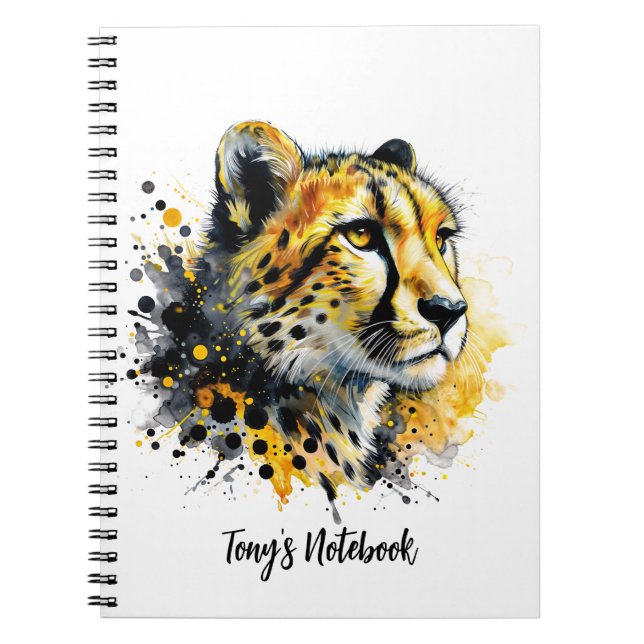 Caderno Espiral Cheetah Watercolor Dourada, Splatk Preto (Frente)