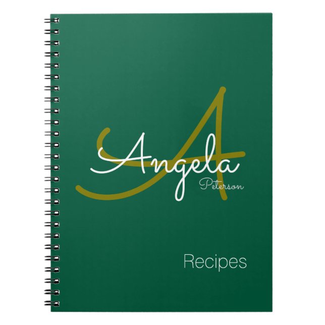 Caderno Espiral Chef Recebe Verde Moderno Monograma (Frente)