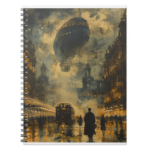Caderno Espiral Chegada à Noite - Cena da Rua Steampunk