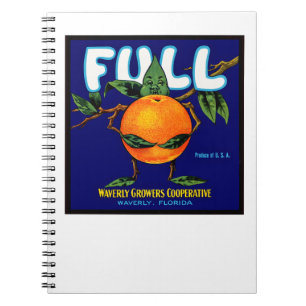 Caderno Espiral Cheio - etiqueta alaranjada da caixa